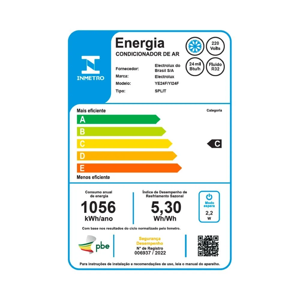 Ar-Condicionado Split Electrolux 24.000 BTUs Color Adapt Frio com Wi-fi (YI24F/YE24F)