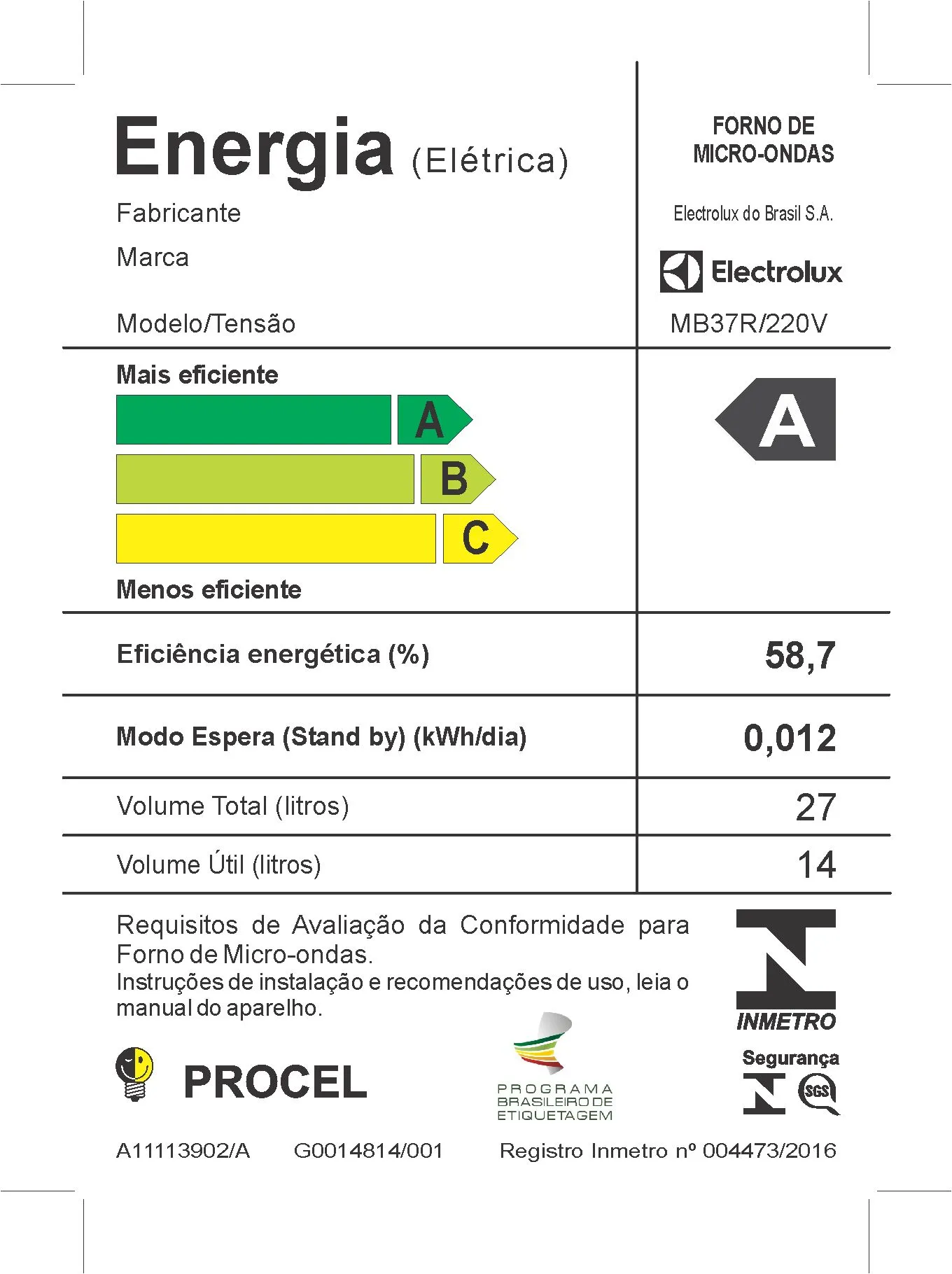 Micro-ondas Electrolux 27L Branco com 55 receitas pré-programadas e Função Tira Odor (MB37R)