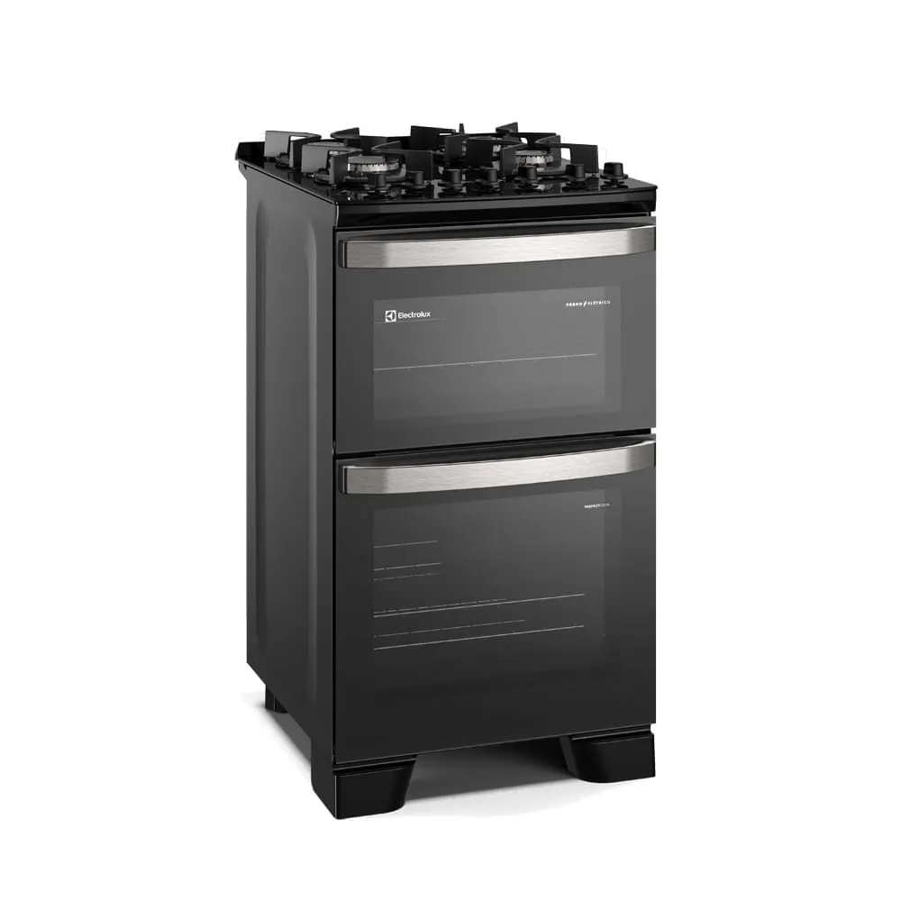 Fogão 4 bocas Electrolux Preto Experience Mesa de Vidro, 2 Fornos e Grade de Ferro Fundido (FE4DB)