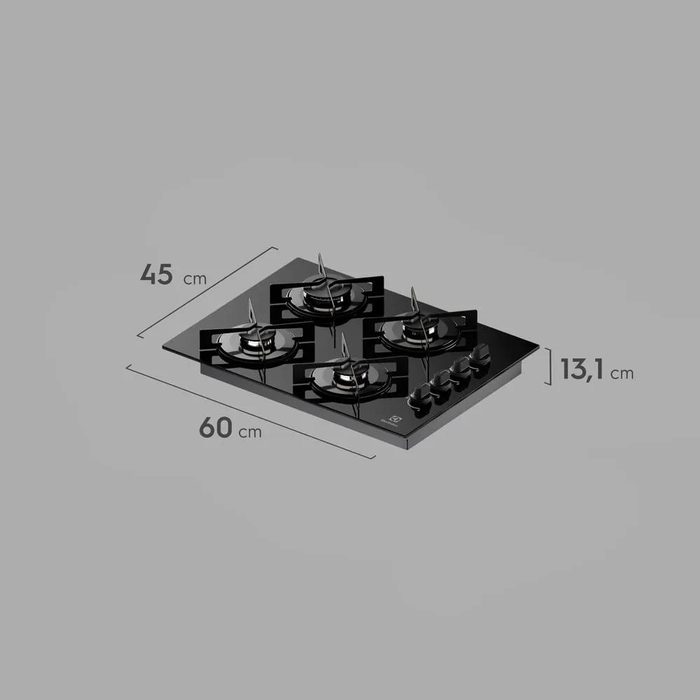 Cooktop 4 Bocas a Gás Electrolux Mesa de Vidro Efficient Grade de Aço Fosco (KE4GR)