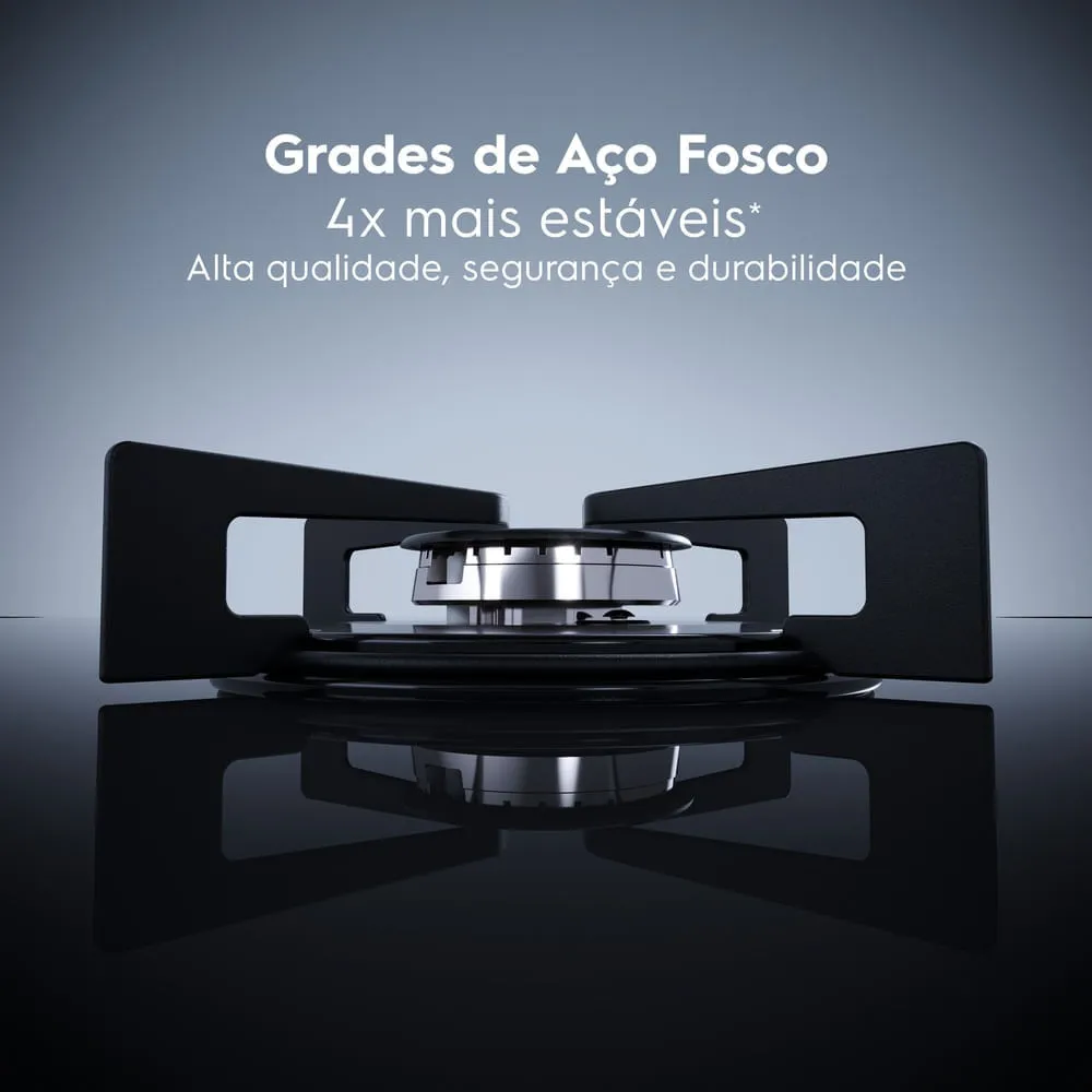 Cooktop 5 Bocas Gás Electrolux Mesa de Vidro Efficient Tripla Chama e Grade Aço Fosco (KE5GT)